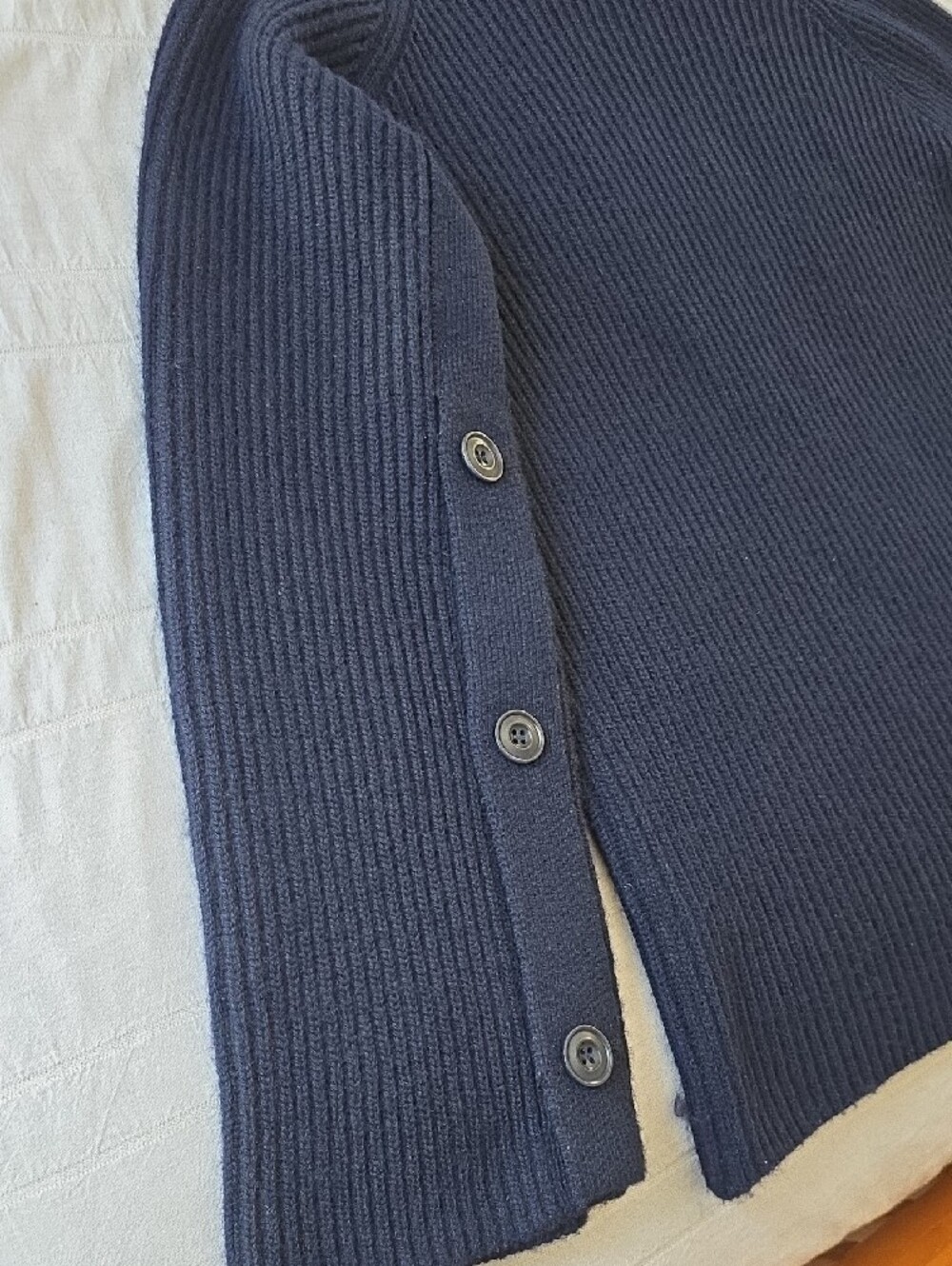 Vince Navy Button Sleeve Wool Cashmere Funnel Neck Sweater Size Large - Picture 11 of 13